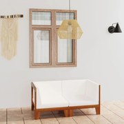 kétszemélyes tömör akácfa kanapé krémfehér párnákkal