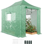 Outsunny összehajtható pop-up üvegház, 295 × 200 × 270 cm (PE polytunnel), nyeregtető, felhúzható cipzáras ajtók és szúnyoghálós ablakok — zöld | Aoso