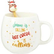 Rénszarvas karácsonyi porcelán bögre kanállal, 550 ml