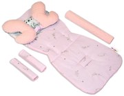 baby nellys kétoldalas 5 darabos komplett bársony babakocsi szett - teddy maci, koala, rózsaszín