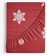 Goldea pamut körgumis lepedő - hópelyhek piros alapon 90 x 200 cm