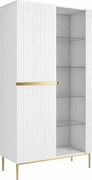 Nicole vitrin 100 cm hornyolt előlappal - matt fehér / arany lábakkal