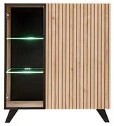 LIAMA alacsony vitrines szekrény, 90x102x40, hickory jackson/fekete