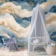 Fotótapéta - Kék hullámok arannyal (147x102 cm)