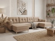 Ágyazható U alakú kanapé SILVIANO 300x140 cm, bézs színű + 2 db díszpárna INGYEN