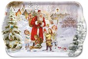 Télapós karácsonyi műanyag kis tálca Santa bringing presents