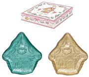 Karácsonyi Üvegtál szett 2 db-os mézeskalács házikó forma díszdobozban Sweet Christmas