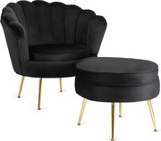 Fotel lábtartóval, fekete színben, velúr kárpittal GRAND