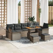 10 darabos kerti kanapé szett párnákkal Szürke Poli-Rattan Akáciával, 2 személyes kerti kanapé tárolóval és párnákkal Szürke Poli-Rattan, 3 darabos kerti étkező szett párnákkal Szürke Poli-Rattan Akáciával