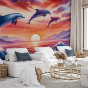 Fotótapéta - Delfinek naplementében (147x102 cm)