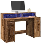 antik fa színű szerelt fa íróasztal LED-ekkel 140 x 55 x 91 cm