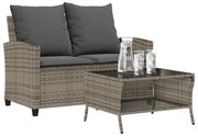 2 személyes szürke polyrattan kerti kanapé asztallal&amp;párnával