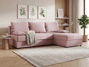 Ágyazható, kétoldalas L alakú kanapé VENORIA SLIM 200x143 cm, púderrózsaszín színű + 2 db díszpárna INGYEN