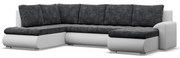 Tokio U sarokkanapé, 3 ágyneműtartóval, fonott + műbőr, baloldali, sötétszürke - fehér
