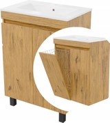 Mosdó alatti szekrény szennyestartó kosárral és fürdőszobai mosdóval Ribera 60 tölgy