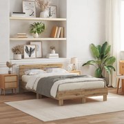 Ágykeret LED -es lámpákkal kézműves tölgy 135 x 190 cm Faanyag