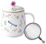Porcelán teás bögre szűrővel és tetővel díszdobozban Fancy Garden / Szitakötó