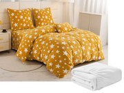 2 db mikroplüss ágyneműhuzat STARS sárga-narancssárga + mikroplüss lepedő SOFT 180x200 cm fehér, franciaágyhoz