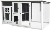 PawHut Tyúkól Tojásrakó Tyúkoknak Vízálló Tetővel és Futóterülettel, Fészekfával, 160x75x80 cm, Szürke és Fehér | Aosom