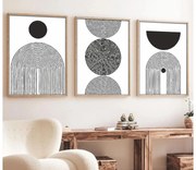 KÉSZLET 3x Kép képkeretben 50x70 cm fekete/fehér