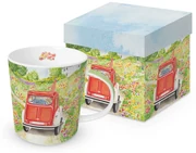 Piros autós porcelán bögre 400 ml díszdobozban Bon Voyage!