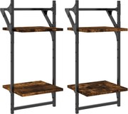 vidaXL 2 db 2 szintes füstös tölgy színű fali polc rúddal 30x25x65 cm