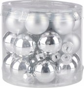 Felakasztható karácsonyfadísz ezüst színben 2,5cm 24 db üveg