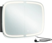 Tükörszekrény világítással, Fali szekrény,  AC csatlakozóval és 2 USB porttal, fekete