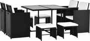 Outsunny 9 db. Polyrattan Kerti Bútor Készlet Étkező Csoport Készlet Párnákkal, Fekete 110 x 110 x 71 cm | Aosom