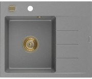 Mexen Ben egymedencés gránit mosogatótálca bal oldali csepptálcával 600 x 500 mm, szürke, arany szifon - 6522605000-71-G