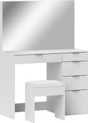 HOMCOM Sminkasztal Szett Tükrövel és 5 Fiókkal 97,2x44,5x136,5 cm és Párnázott Sminkülőke 40x24x46 cm, Fehér | Aosom