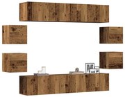 8 részes antik fa színű szerelt fa fali TV-szekrényszett