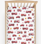 Goldea gyerek körgumis pamut lepedő kiságyba - tűzoltóautók 60 x 120 cm