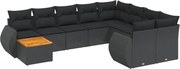 vidaXL 10 részes fekete polyrattan kerti ülőgarnitúra párnákkal