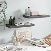 2 db magasfényű szürke MDF lebegő fali polc 50 x 23 x 3,8 cm