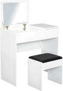 HOMCOM Sminkelőasztal Stool-al - Forgatható Tükörrel és Tárolódobozokkal 80x40x79 cm és 40x30x40 cm Fehér | Aosom