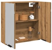 kézműves tölgy szerelt tükrös fürdőszobaszekrény 64x20x66,5cm