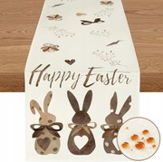 Húsvéti asztalterítő tavaszi len utánzat nyuszikkal 40 x 140cm