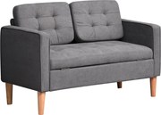 HOMCOM 2 Személyes Kanapé, Tárolós Kanapé, Fa Lábakkal, Párnázott Szövet Hatású Kanapé Nappaliba, Hálószobába, 117 x 62 x 78 cm, Szürke | Aosom