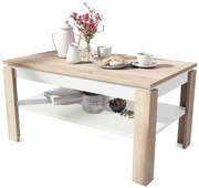 Bővíthető dohányzóasztal emelhető asztallappal és polccal ADEN sonoma tölgy/fehér