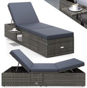Casaria® Kerti rattan napozóágy szürke - antracit párna