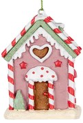 Karácsonyfadísz Habos cukorkás rózsaszín Mézeskalács házikó