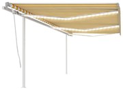 sárga és fehér kézzel kihúzható LED-es napellenző 6x3 m