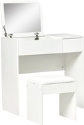 HOMCOM Modern Dizájnú Sminkasztal 80L x 40W x 79H cm Retró Tükör, Fiók, Tárolás Fehér + Puff | Aosom