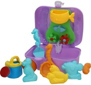 Homokos játékkészlet tokban, 7 db, lila