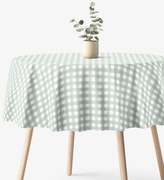 Goldea kör alakú pamut terítő - zsálya színű kockás Ø 120 cm