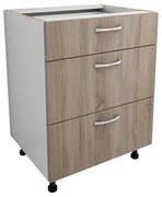 Benita 3 fiókos Alsó konyhaszekrény Sonoma Tölgy-Fehér 60x50x80 cm N