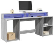 szürke sonoma színű szerelt fa íróasztal LED-ekkel 200x55x91 cm