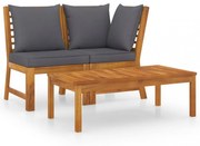 3 részes tömör akácfa kerti ülőgarnitúra sötétszürke párnával