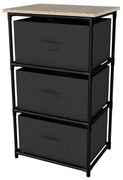 Intenso Home komód 3db szövet fiókkal 40x68cm | Fekete - arany tölgy vászonfiókos tároló